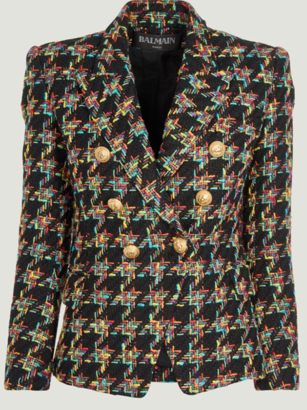 Balmain Black Multicolor Tweed Double-Breasted Blazer